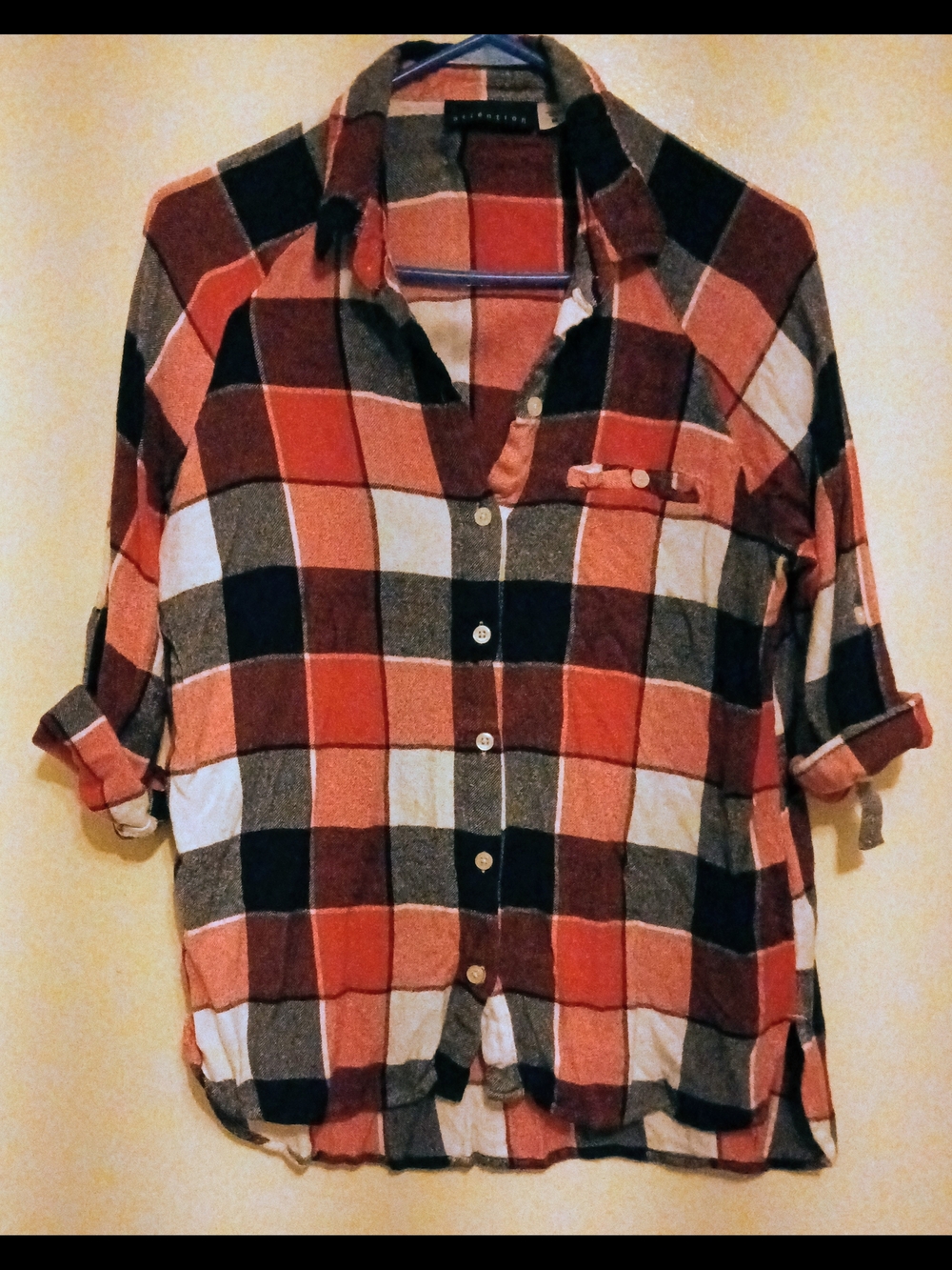 attention Women's Red, Black & White Plaid Button-Front Pajama Top